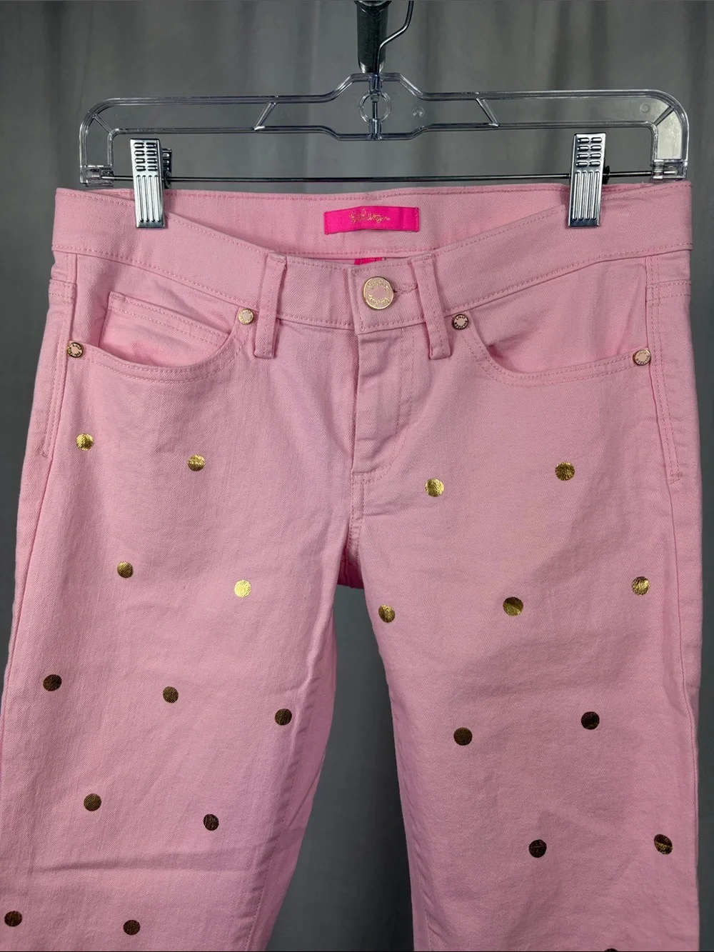 Lilly Pulitzer South‎ Ocean Crop Pink Tropics with Gold Metallic Dot.